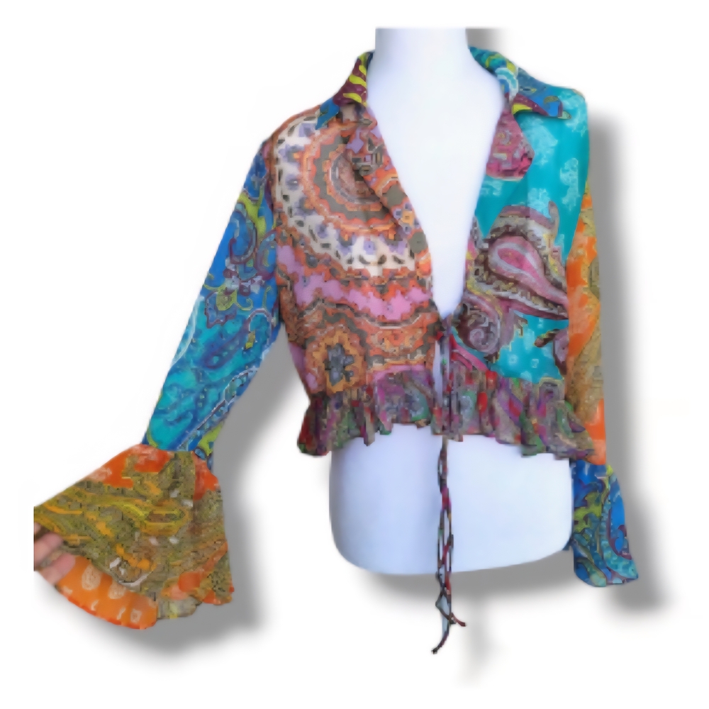 NWT Zara Multicolor Paisley Patchwork Ruffle Top Blogger Fav - Picture 8 of 9